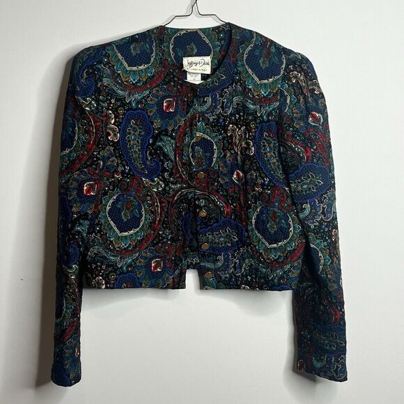Jeffrey & Dara Linda Hutley Vintage Crop Floral Quilted Blazer Womens Size 7/8 - Picture 1 of 9
